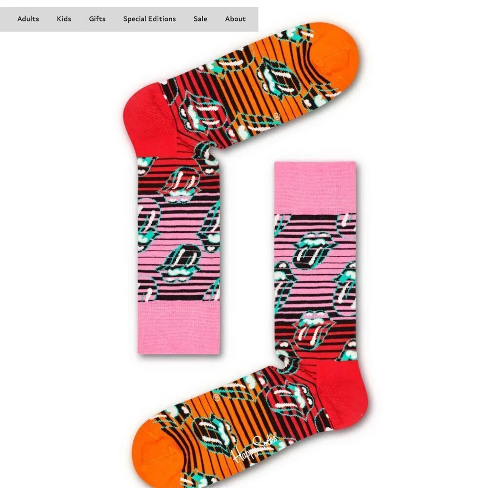 NWT $16 HAPPY SOCKS Rolling Stones Ruby Tuesday Mid-Calf Sock Gift Wmn 5.5-9.5